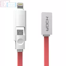 Високошвидкісний кабель для заряджання та передачі даних 2 в 1 Rock LightNing - Micro USB для смартфонів 1 м Red (Червоний)