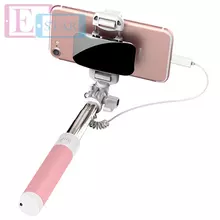 Компактная селфи палка Rock Mini Selfie Stick с зеркальцем для смартфонов Pink (Розовый) ROT0752