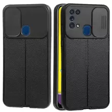 Противоударный чехол бампер для Samsung Galaxy M31 / Galaxy M21 / Galaxy M30s Anomaly Leather Fit Pro (шторка на камеру) Black (Черный)