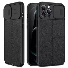 Противоударный чехол бампер для iPhone 13 Pro Max Anomaly Leather Fit Pro (шторка на камеру) Black (Черный)