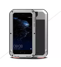Протиударний чохол бампер для Huawei P10 Love Mei PowerFull (Зі склом) Silver (Сріблястий)