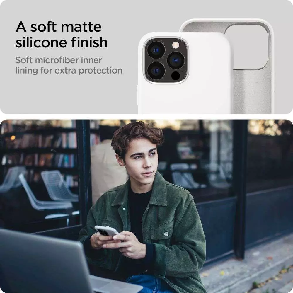 Чехол бампер для iPhone 13 Pro Spigen Silicone Fit White (Белый) ACS03284