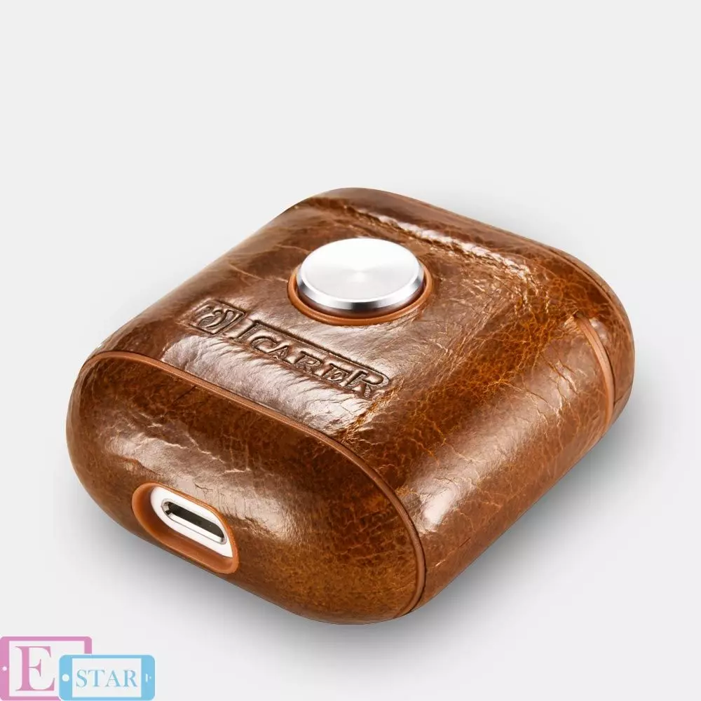 Чохол Icarer Oil Wax Fidget Spinner Airpods Leather Case Brown (Коричневий) IAP009