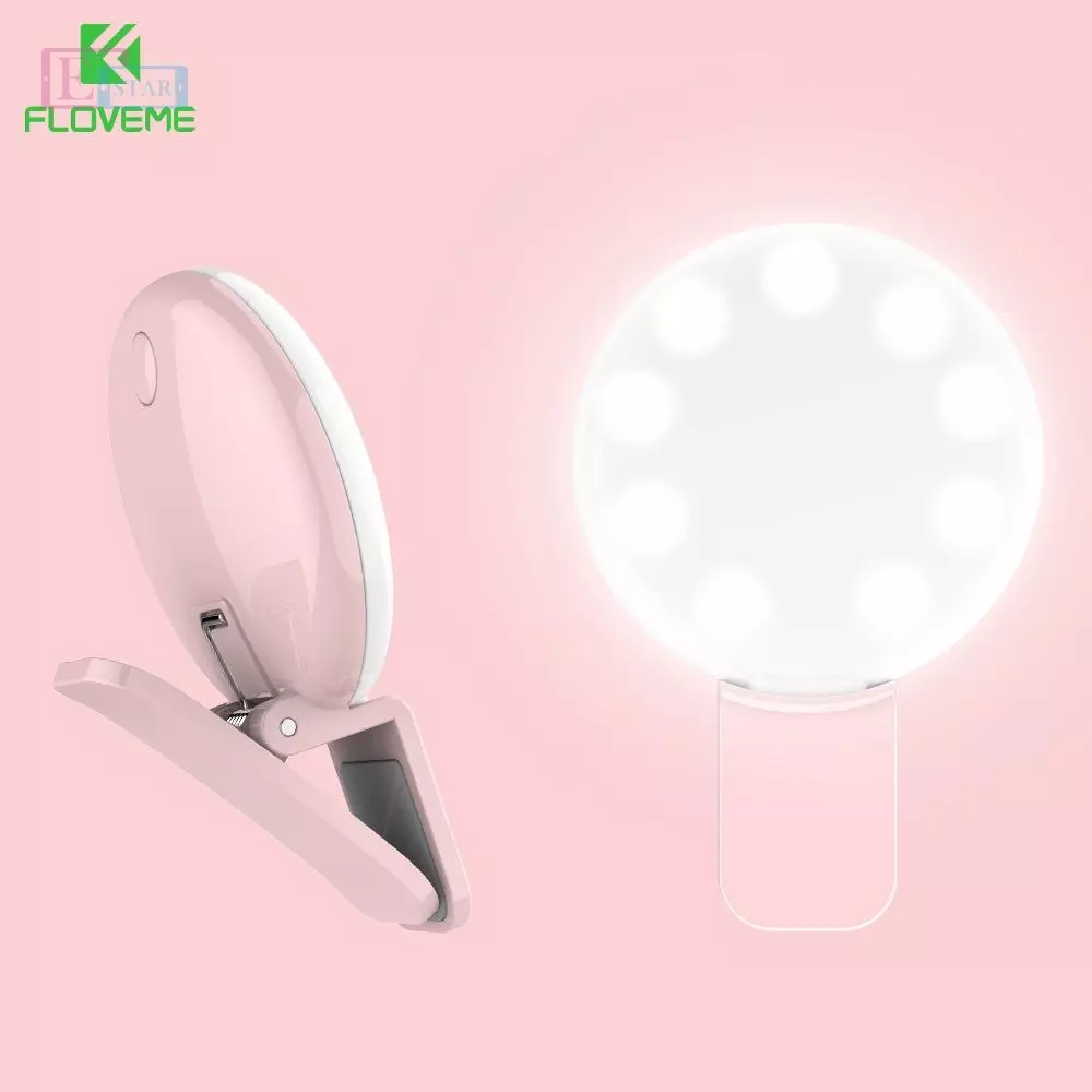 Світлодіодний спалах Floveme selfie ring для смартфонів Princess Pink (Рожевий) RK-17