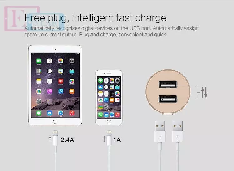 Автомобільна зарядка від прикурювача Nillkin Vigor car charger Dual Port USB Car Charger для Samsung, Apple, Hyawei, Asus, HTC, Meizu Grey (Сірий)