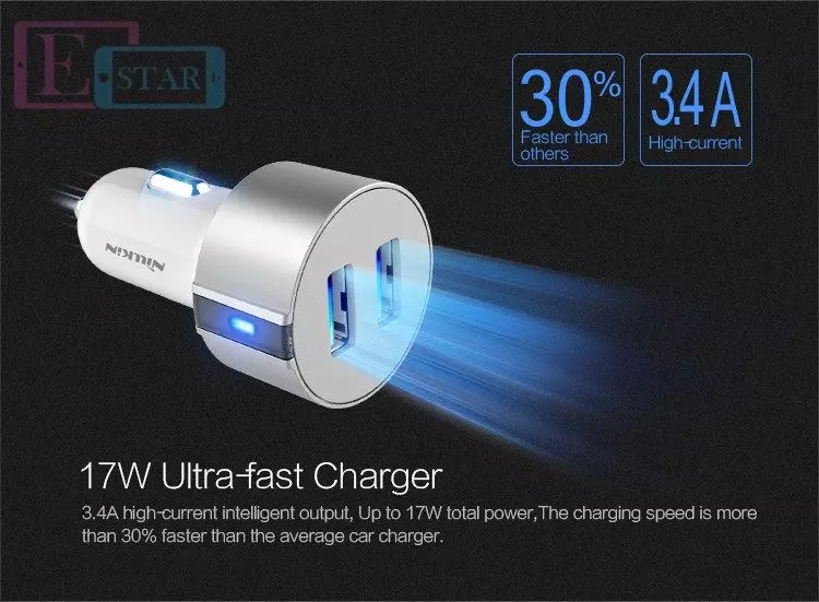 Автомобільна зарядка від прикурювача Nillkin Vigor car charger Dual Port USB Car Charger для Samsung, Apple, Hyawei, Asus, HTC, Meizu Grey (Сірий)