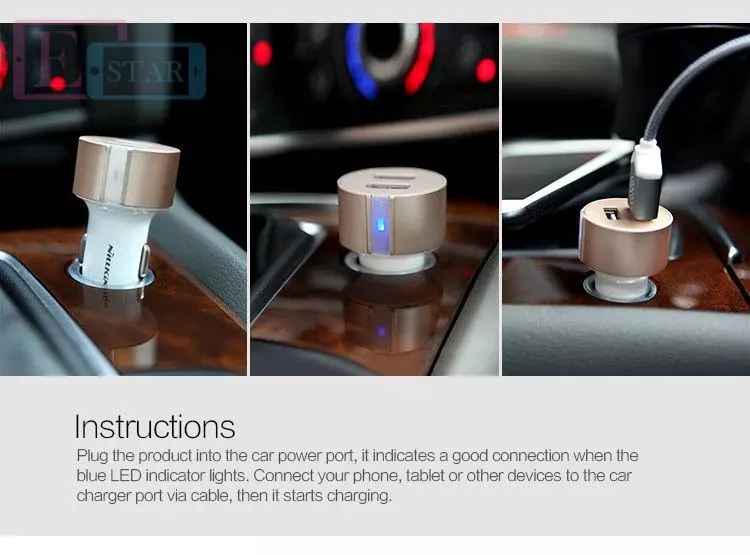 Автомобільна зарядка від прикурювача Nillkin Vigor car charger Dual Port USB Car Charger для Samsung, Apple, Hyawei, Asus, HTC, Meizu Grey (Сірий)