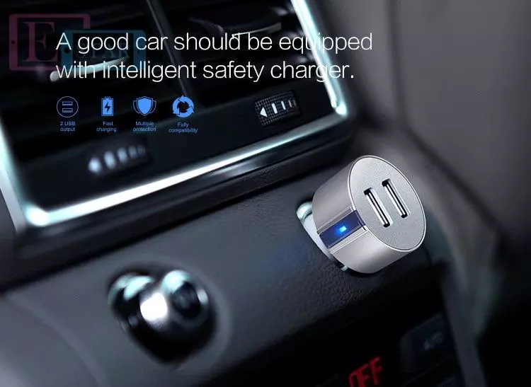 Автомобільна зарядка від прикурювача Nillkin Vigor car charger Dual Port USB Car Charger для Samsung, Apple, Hyawei, Asus, HTC, Meizu Grey (Сірий)