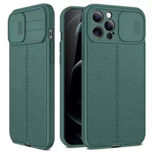 Противоударный чехол бампер для iPhone 13 Pro Max Anomaly Leather Fit Pro (шторка на камеру) Green (Зеленый)