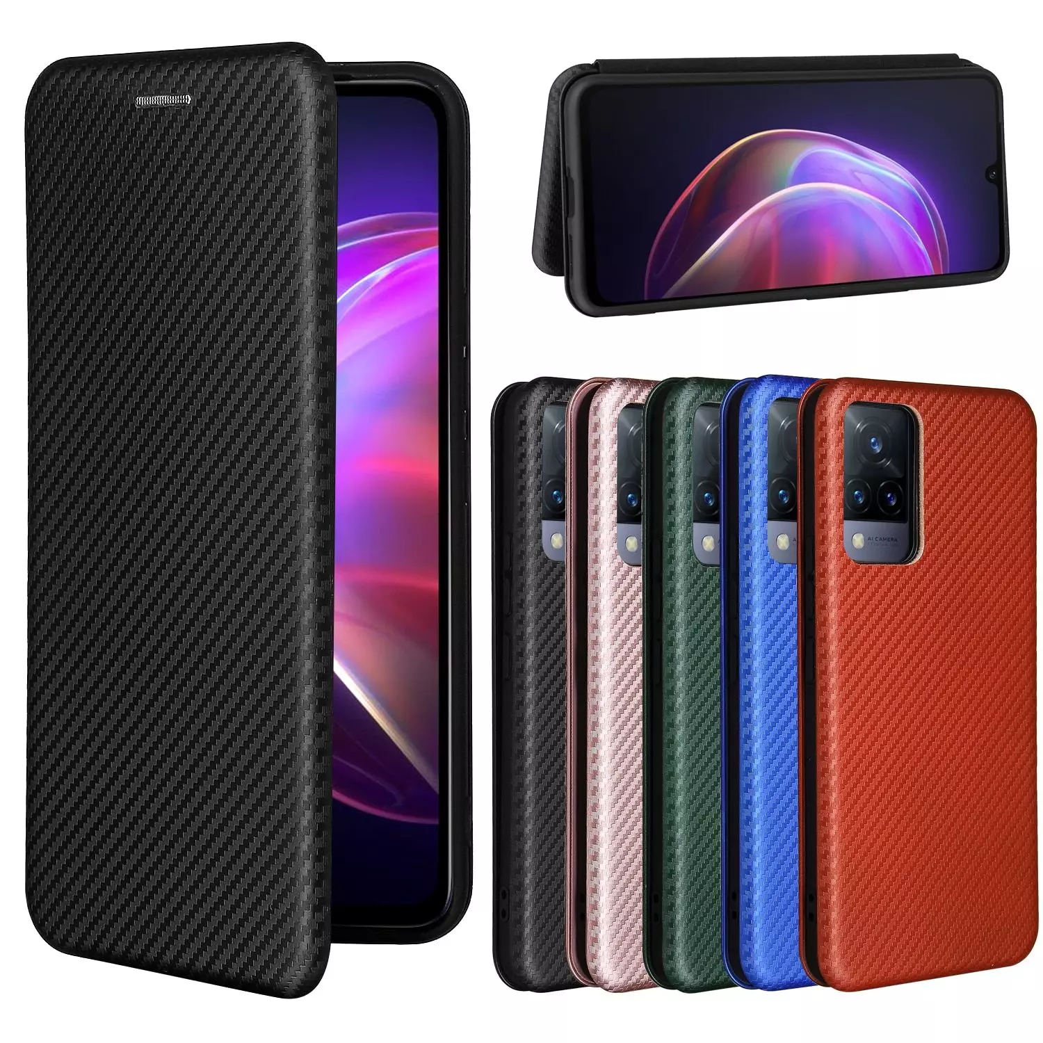 Чехол книжка для Vivo X60 Anomaly Carbon Book Green (Зеленый)