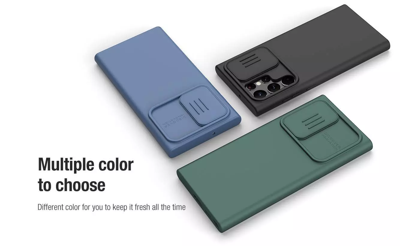 Протиударний чохол бампер Nillkin CamShield Silky Silicone (шторка на камеру) для Samsung Galaxy S22 Ultra Dark Green (Темно зелений)