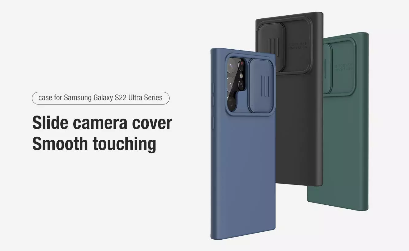 Протиударний чохол бампер Nillkin CamShield Silky Silicone (шторка на камеру) для Samsung Galaxy S22 Ultra Midnight Blue (Темно синій)