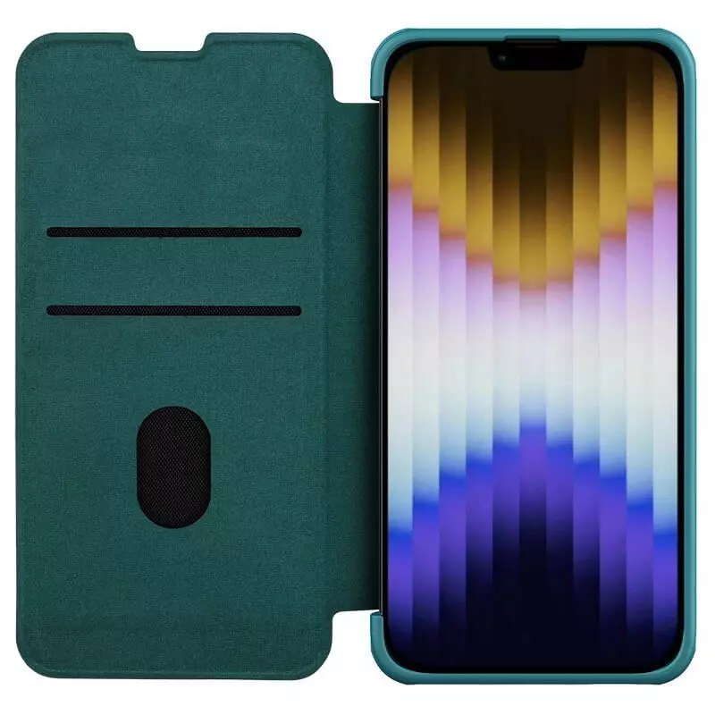 Чехол бампер Nillkin Qin Pro (plain leather) для iPhone 14 Green (Зеленый)