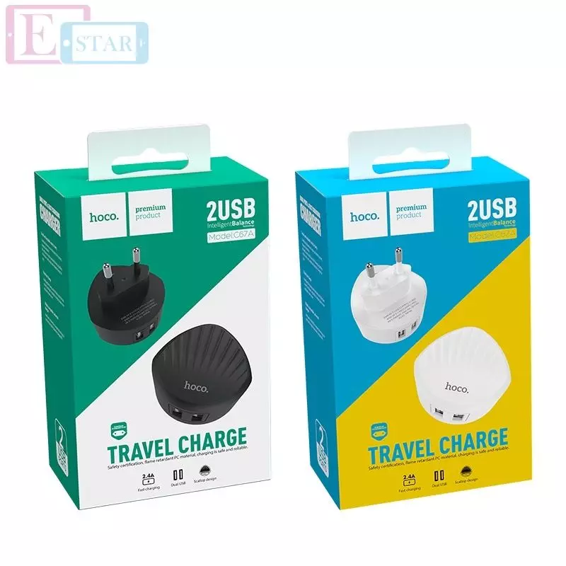 Сетевое зарядное устройство Hoco C67a dual USB port White (Белый)