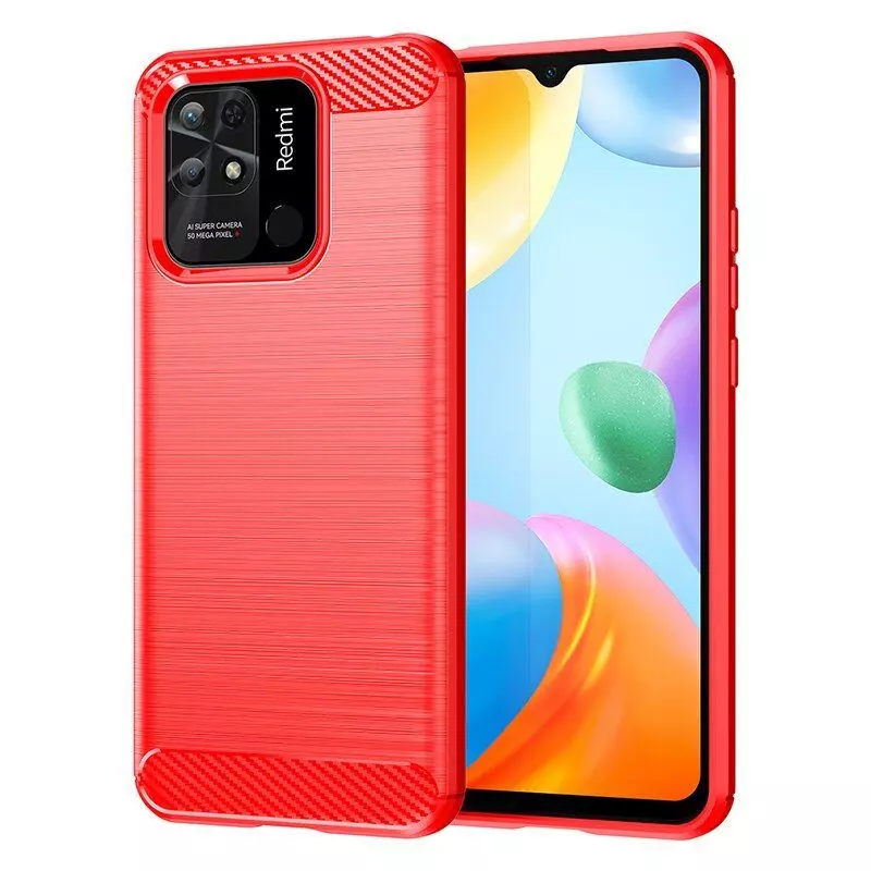 Противоударный чехол бампер для Xiaomi Poco C40 / Redmi 10C iPaky Carbon Fiber Red (Красный)