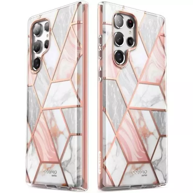 Противоударный чехол бампер i-Blason Cosmo для Samsung Galaxy S22 Ultra Marble Pink (Розовый Мрамор)
