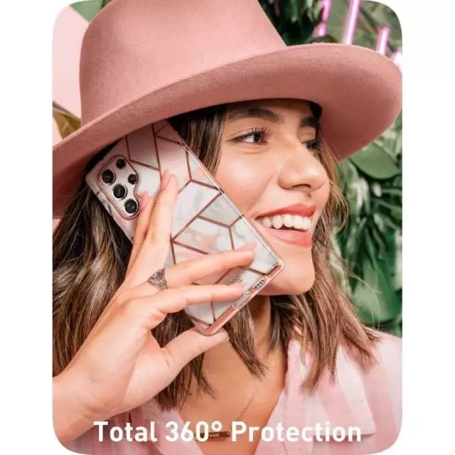 Противоударный чехол бампер i-Blason Cosmo для Samsung Galaxy S22 Ultra Marble Pink (Розовый Мрамор)