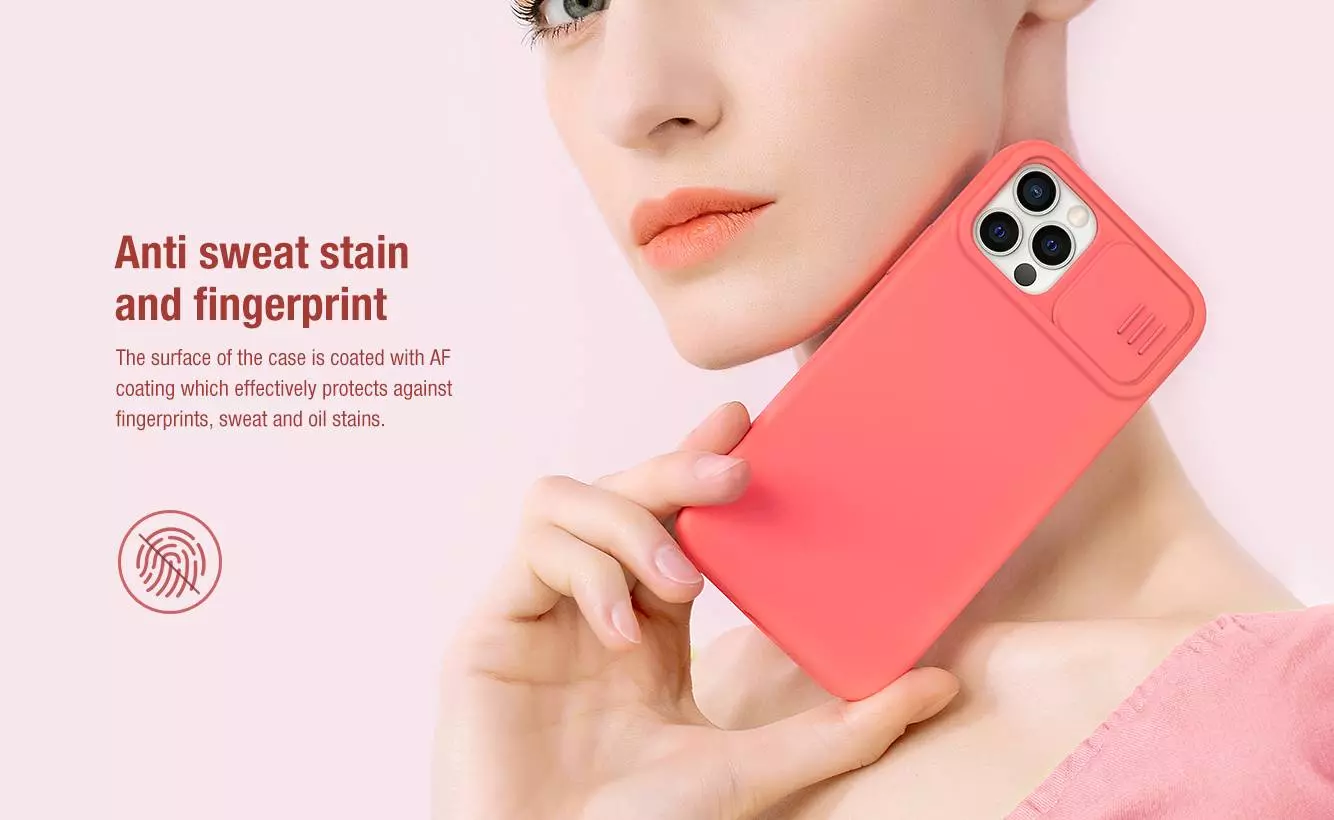 Противоударный чехол бампер Nillkin CamShield Silky Magnetic Silicone (шторка на камеру) для iPhone 12 Pro Max Orange Pink (Розовый / Оранжевый)