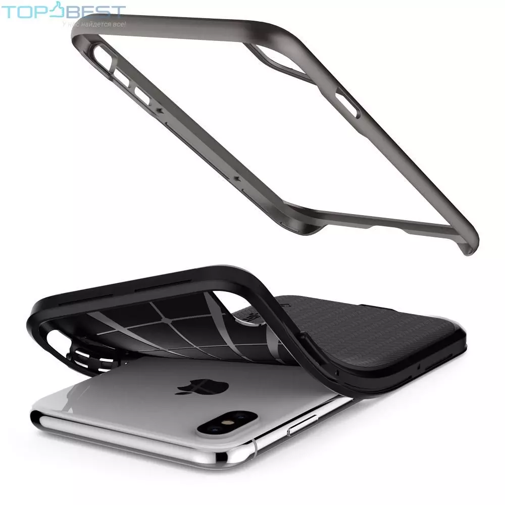 Противоударный чехол бампер Spigen Neo Hybrid для iPhone Xs Max Gunmetal (Оружейный Метал)
