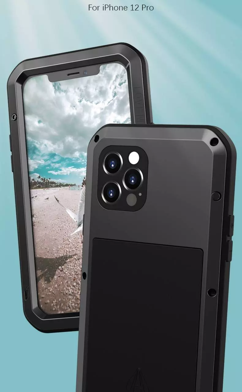 Противоударный чехол бампер Love Mei PowerFull (Со стеклом) для iPhone 12 Pro Black (Черный)