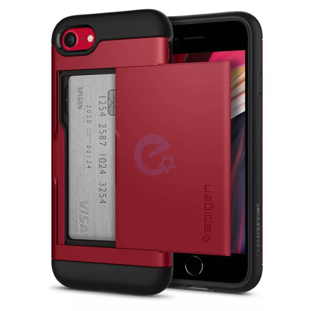 Протиударний чохол бампер Spigen Slim Armor CS (з відділом для карт) для iPhone SE 2020 / iPhone SE 2022 Red (Червоний) Протиударний чохол бампер Spigen Slim Armor CS (з відділом для карт) для iPhone SE 2020 / iPhone SE 2022 Red (Червоний)