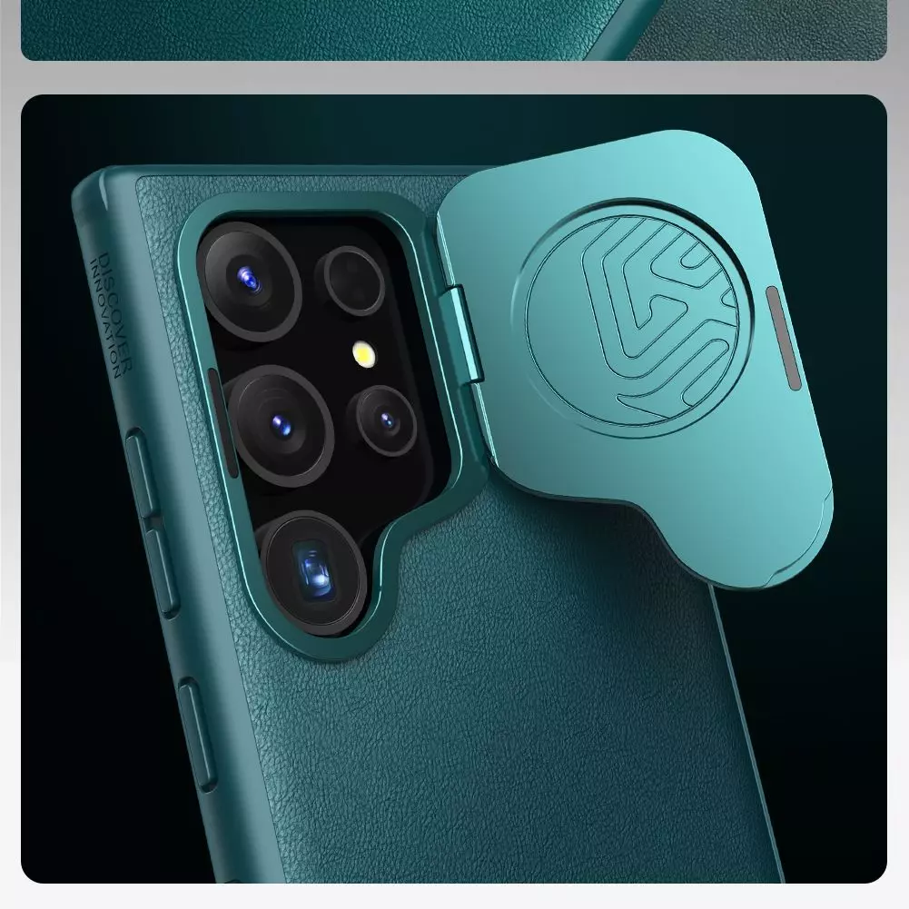 Чехол бампер Nillkin CamShield Prop Leather (шторка на камеру) для Samsung Galaxy S24 Ultra Exuberant Green (Буйний зелений) 