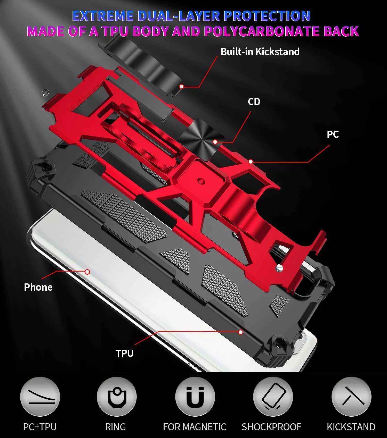 Протиударний чохол бампер для Realme C65 Anomaly Hybrid Armor (вбудована підставка) Red (Червоний)