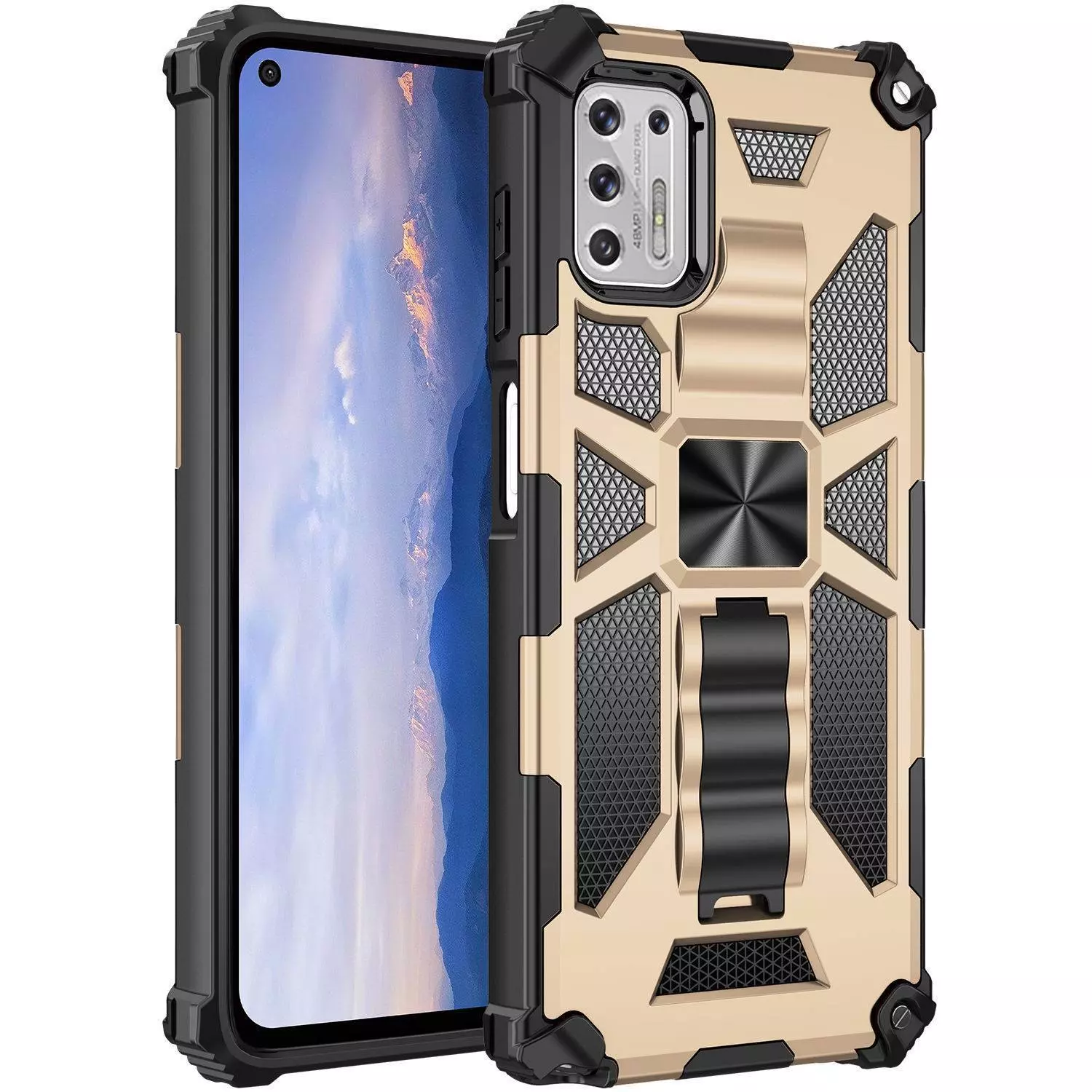 Противоударный чехол бампер для Realme Note 50 Anomaly Hybrid Armor (встроенная подставка) Gold (Золотой)